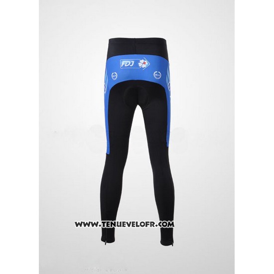 2010 Maillot Ciclismo FDJ Blanc et Bleu Clair Manches Longues et Cuissard